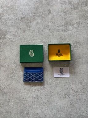 Goyard Blue Signature Goyardine Card Holder with Green Box